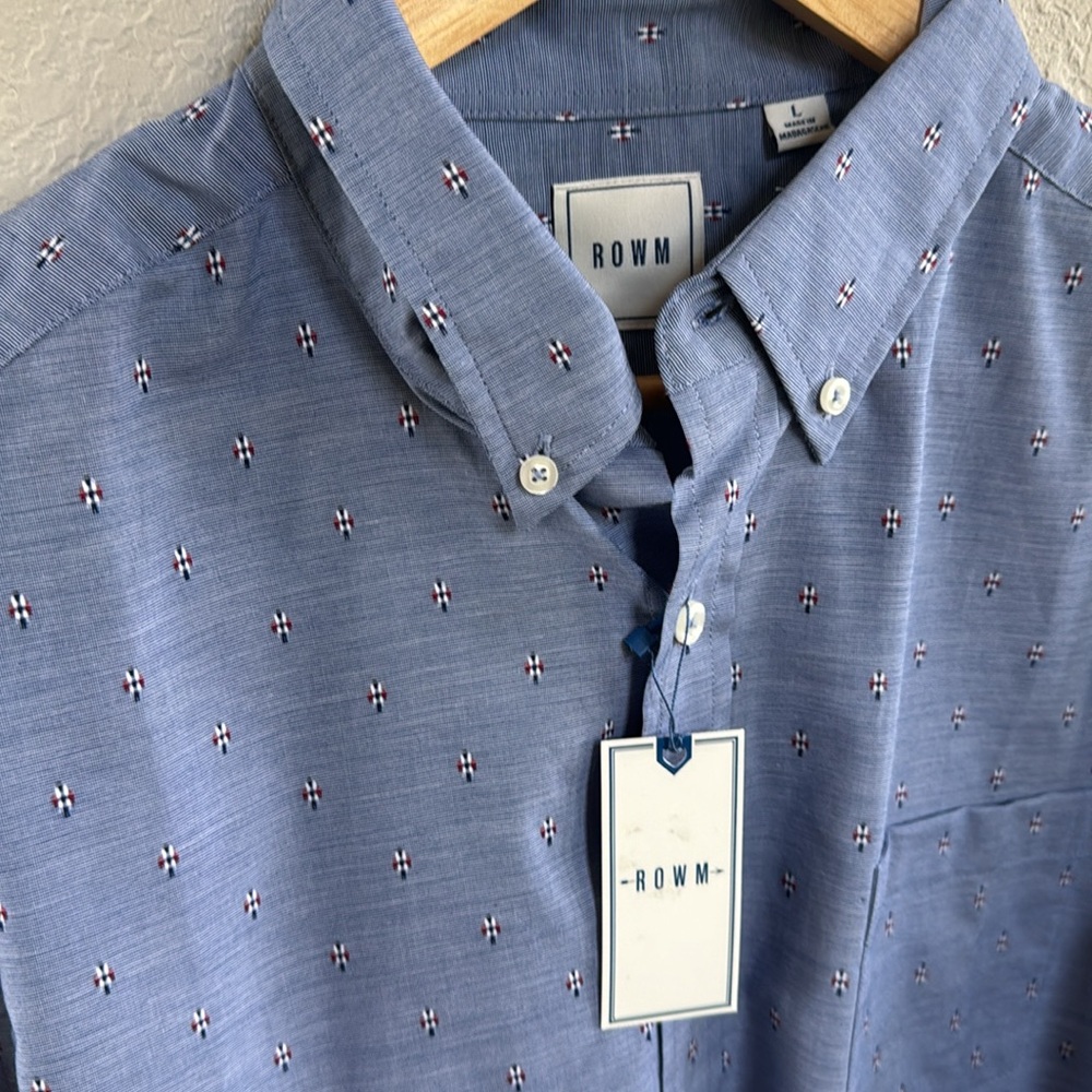 Nwt Rowm Chambray Button Down Shirt With Small De… - image 1